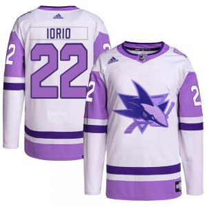 Authentic Adidas Adult Vincent Iorio White/Purple Hockey Fights Cancer Primegreen Jersey - NHL San Jose Sharks