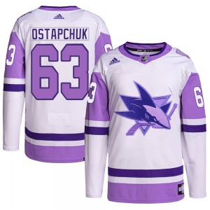 Authentic Adidas Adult Zack Ostapchuk White/Purple Hockey Fights Cancer Primegreen Jersey - NHL San Jose Sharks