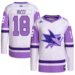 Authentic Adidas Adult Mike Ricci White/Purple Hockey Fights Cancer Primegreen Jersey - NHL San Jose Sharks