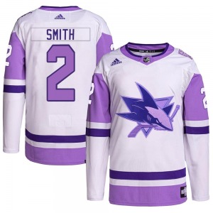 Authentic Adidas Adult Will Smith White/Purple Hockey Fights Cancer Primegreen Jersey - NHL San Jose Sharks