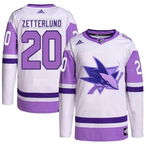 Authentic Adidas Adult Fabian Zetterlund White/Purple Hockey Fights Cancer Primegreen Jersey - NHL San Jose Sharks