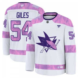 Premium Fanatics Adult Patrick Giles White 2024 Hockey Fights Cancer Practice Jersey - NHL San Jose Sharks