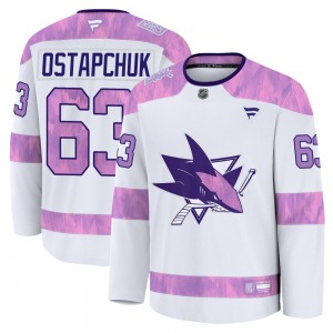 Premium Fanatics Adult Zack Ostapchuk White 2024 Hockey Fights Cancer Practice Jersey - NHL San Jose Sharks