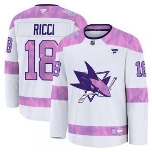 Premium Fanatics Adult Mike Ricci White 2024 Hockey Fights Cancer Practice Jersey - NHL San Jose Sharks