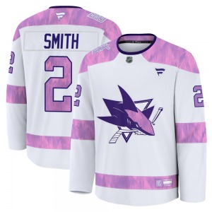Premium Fanatics Adult Will Smith White 2024 Hockey Fights Cancer Practice Jersey - NHL San Jose Sharks