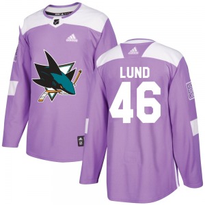 Authentic Adidas Youth Cam Lund Purple Hockey Fights Cancer Jersey - NHL San Jose Sharks