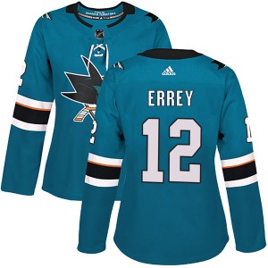 Authentic Adidas Women's Bob Errey Teal Home Jersey - NHL San Jose Sharks
