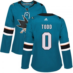 Authentic Adidas Women's Nathan Todd Teal Home Jersey - NHL San Jose Sharks