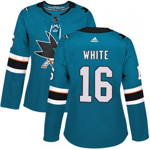 Authentic Adidas Women's Colin White White Teal Home Jersey - NHL San Jose Sharks