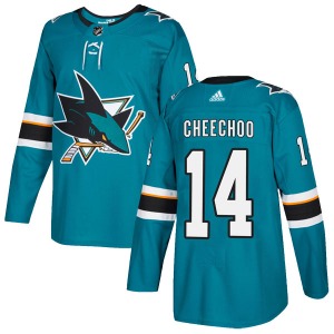 Authentic Adidas Youth Jonathan Cheechoo Teal Home Jersey - NHL San Jose Sharks