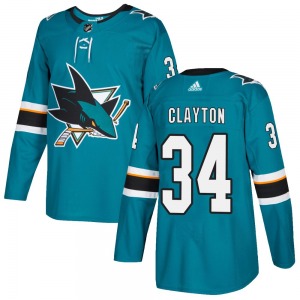Authentic Adidas Youth Cole Clayton Teal Home Jersey - NHL San Jose Sharks