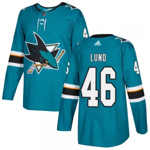 Authentic Adidas Youth Cam Lund Teal Home Jersey - NHL San Jose Sharks