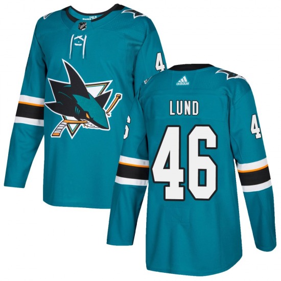 Authentic Adidas Youth Cam Lund Teal Home Jersey - NHL San Jose Sharks