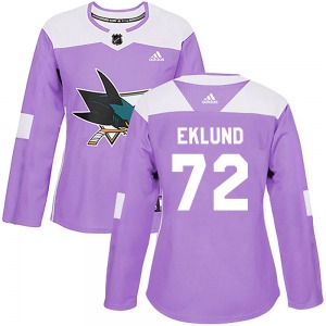 Authentic Adidas Women's William Eklund Purple Hockey Fights Cancer Jersey - NHL San Jose Sharks