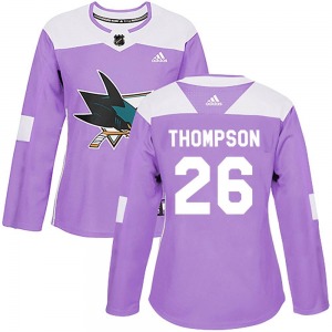 Authentic Adidas Women's Jack Thompson Purple Hockey Fights Cancer Jersey - NHL San Jose Sharks