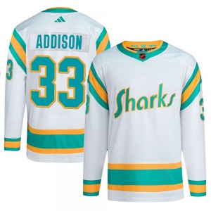 Authentic Adidas Youth Calen Addison White Reverse Retro 2.0 Jersey - NHL San Jose Sharks