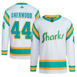 Authentic Adidas Youth Kiefer Sherwood White Reverse Retro 2.0 Jersey - NHL San Jose Sharks