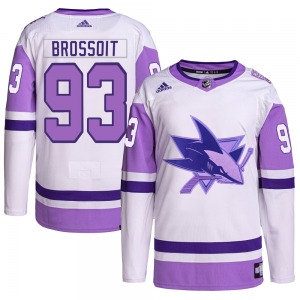 Authentic Adidas Youth Laurent Brossoit White/Purple Hockey Fights Cancer Primegreen Jersey - NHL San Jose Sharks