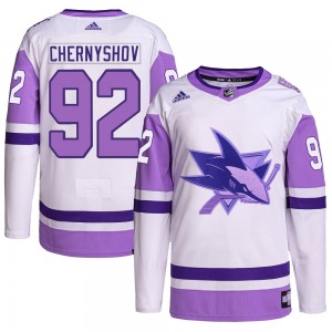 Authentic Adidas Youth Igor Chernyshov White/Purple Hockey Fights Cancer Primegreen Jersey - NHL San Jose Sharks