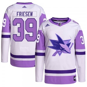 Authentic Adidas Youth Jeff Friesen White/Purple Hockey Fights Cancer Primegreen Jersey - NHL San Jose Sharks