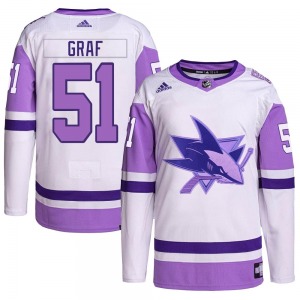Authentic Adidas Youth Collin Graf White/Purple Hockey Fights Cancer Primegreen Jersey - NHL San Jose Sharks