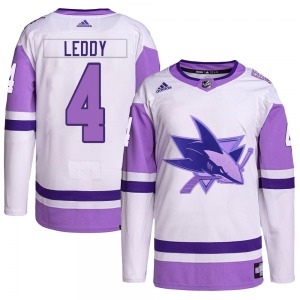 Authentic Adidas Youth Nick Leddy White/Purple Hockey Fights Cancer Primegreen Jersey - NHL San Jose Sharks