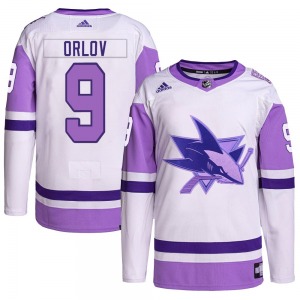 Authentic Adidas Youth Dmitry Orlov White/Purple Hockey Fights Cancer Primegreen Jersey - NHL San Jose Sharks