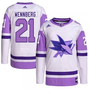 Authentic Adidas Youth Alexander Wennberg White/Purple Hockey Fights Cancer Primegreen Jersey - NHL San Jose Sharks