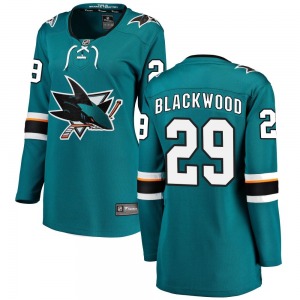 Breakaway Fanatics Branded Women's Mackenzie Blackwood Black Teal Home Jersey - NHL San Jose Sharks
