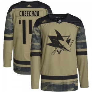 Authentic Adidas Youth Jonathan Cheechoo Camo Military Appreciation Practice Jersey - NHL San Jose Sharks