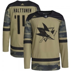 Authentic Adidas Youth Kasper Halttunen Camo Military Appreciation Practice Jersey - NHL San Jose Sharks