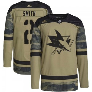 Authentic Adidas Youth Will Smith Camo Military Appreciation Practice Jersey - NHL San Jose Sharks