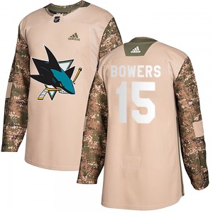 Authentic Adidas Youth Shane Bowers Camo Veterans Day Practice Jersey - NHL San Jose Sharks