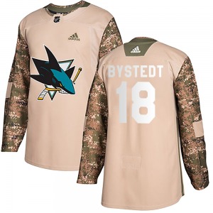 Authentic Adidas Youth Filip Bystedt Camo Veterans Day Practice Jersey - NHL San Jose Sharks
