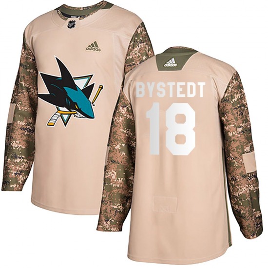 Authentic Adidas Youth Filip Bystedt Camo Veterans Day Practice Jersey - NHL San Jose Sharks