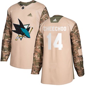 Authentic Adidas Youth Jonathan Cheechoo Camo Veterans Day Practice Jersey - NHL San Jose Sharks