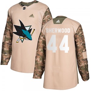 Authentic Adidas Youth Kiefer Sherwood Camo Veterans Day Practice Jersey - NHL San Jose Sharks