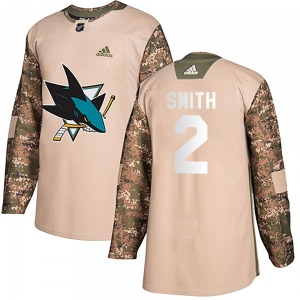 Authentic Adidas Youth Will Smith Camo Veterans Day Practice Jersey - NHL San Jose Sharks