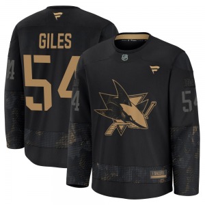 Premium Fanatics Adult Patrick Giles Black 2024 Military Appreciation Practice Jersey - NHL San Jose Sharks