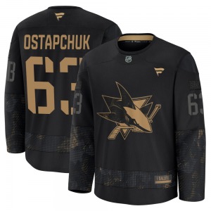 Premium Fanatics Adult Zack Ostapchuk Black 2024 Military Appreciation Practice Jersey - NHL San Jose Sharks