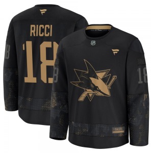 Premium Fanatics Adult Mike Ricci Black 2024 Military Appreciation Practice Jersey - NHL San Jose Sharks