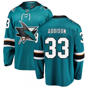 Breakaway Fanatics Branded Youth Calen Addison Teal Home Jersey - NHL San Jose Sharks