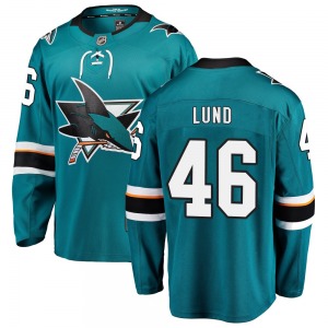 Breakaway Fanatics Branded Youth Cam Lund Teal Home Jersey - NHL San Jose Sharks